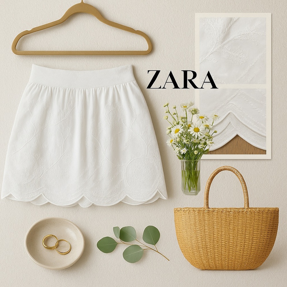 Zara White Smocked Bubble Mini Skirt